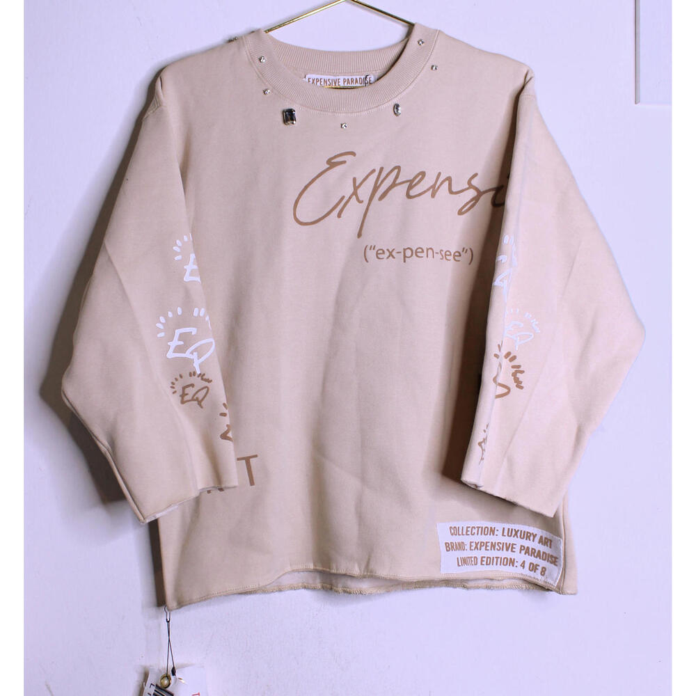NWT Expensive Paradise Tan Crop Pullover Hoodie - M